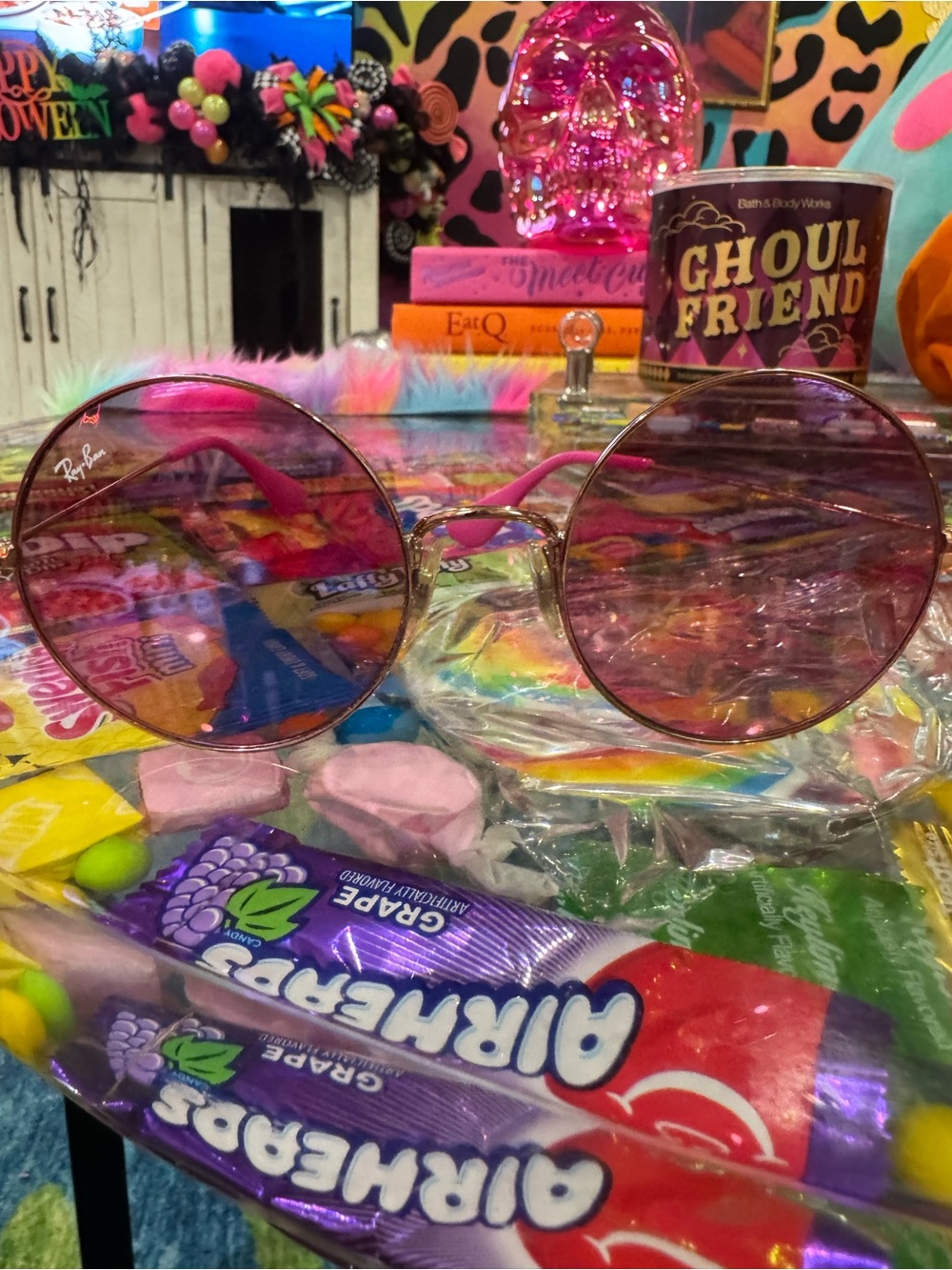 Ray-Ban Pink Round Sunglasses with Gold Frame
